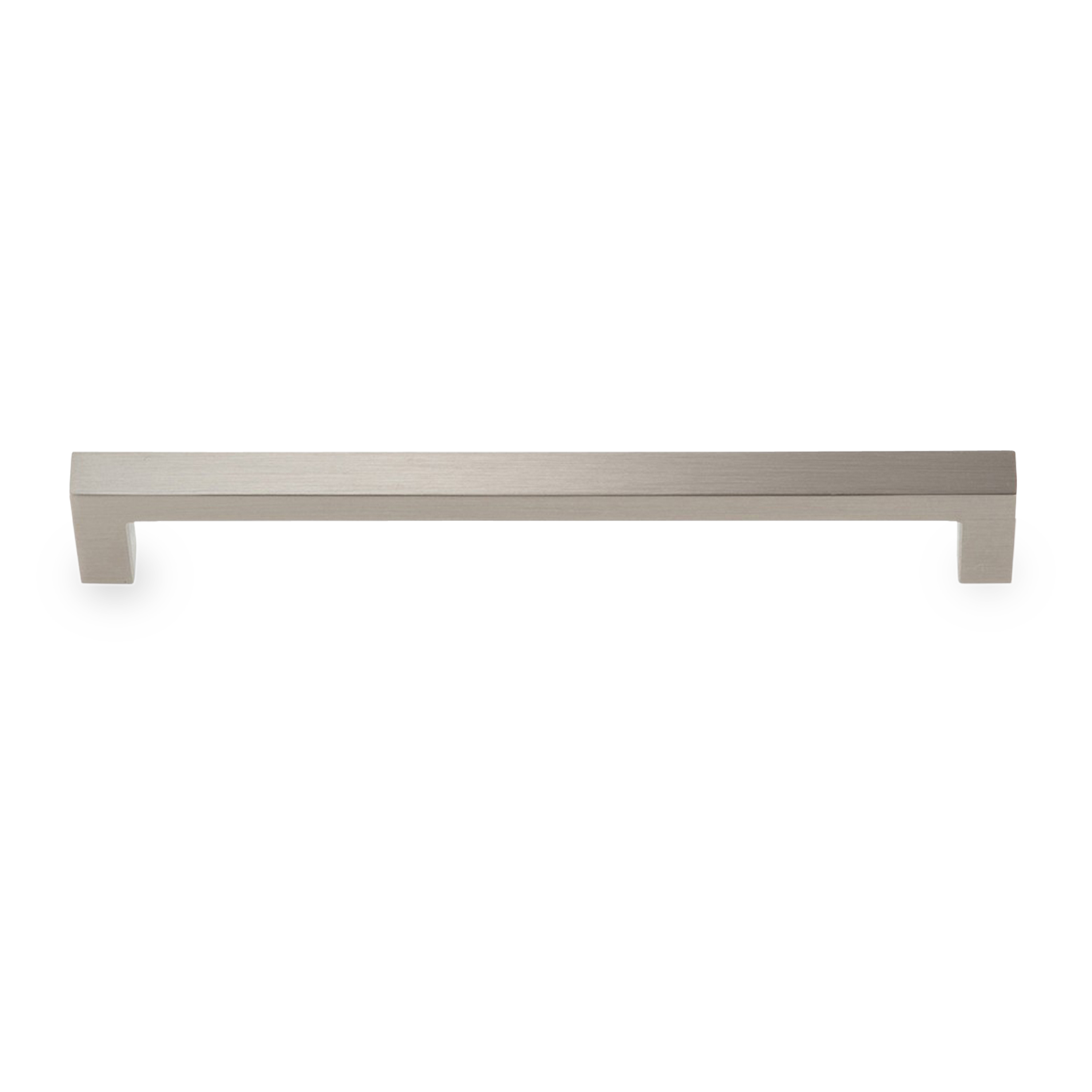 A sleek rectangular pull with a brushed nickel finish.