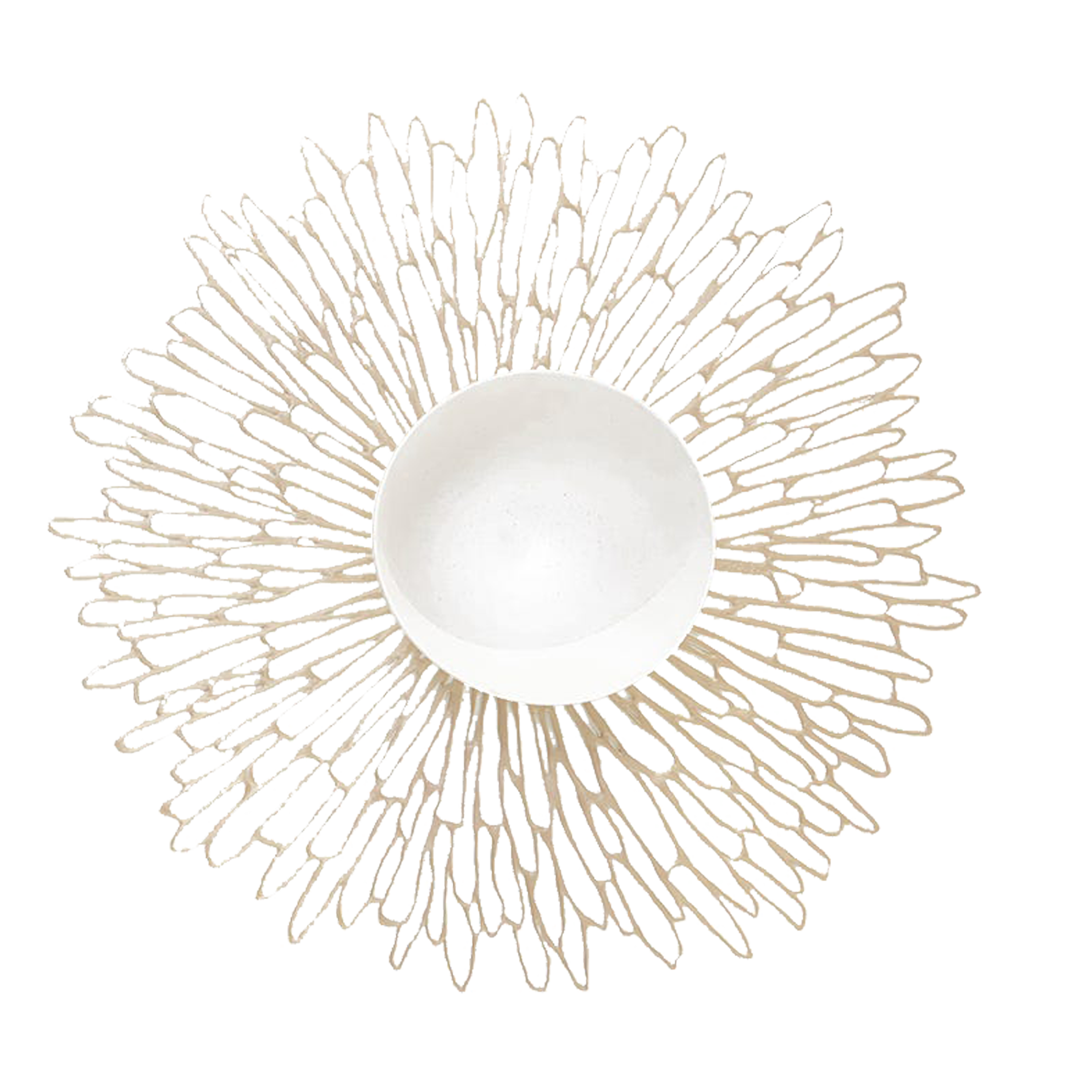 The Bloom Round Placemat combines the beautiful, expanding form of a chrysanthemum with the clean, graphic look of a contour line sketch.