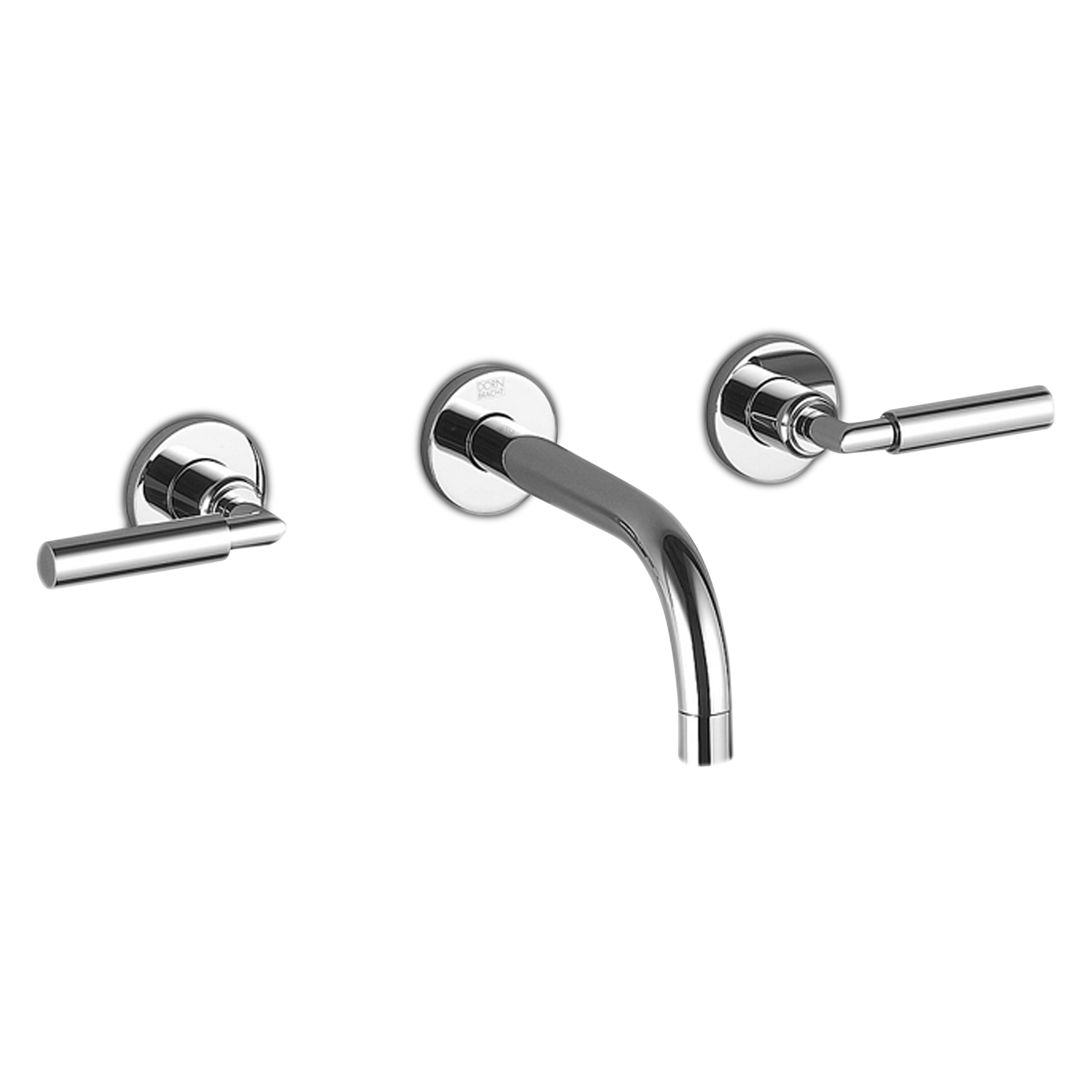 Wall-mount two-handle basin faucet with cross knob handles.