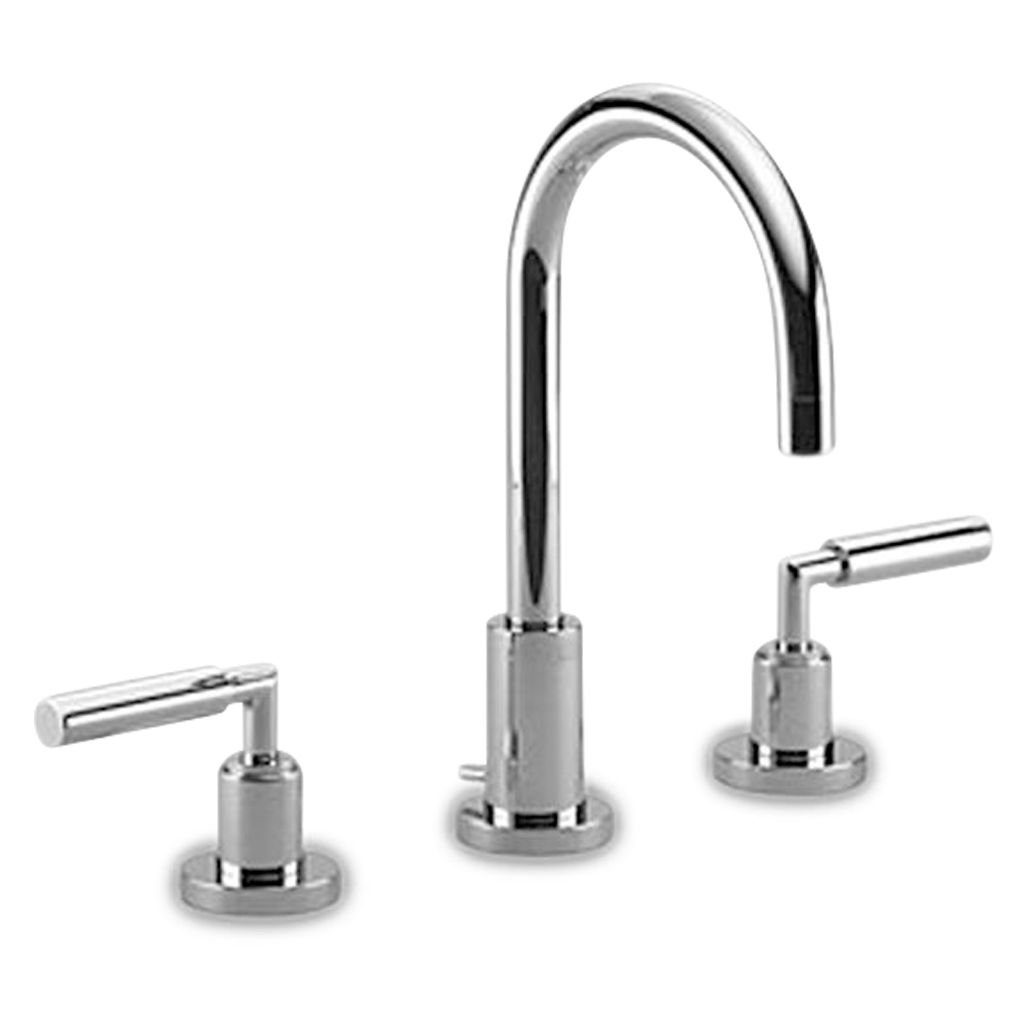 Widespread basin faucet with L shaped lever handles.