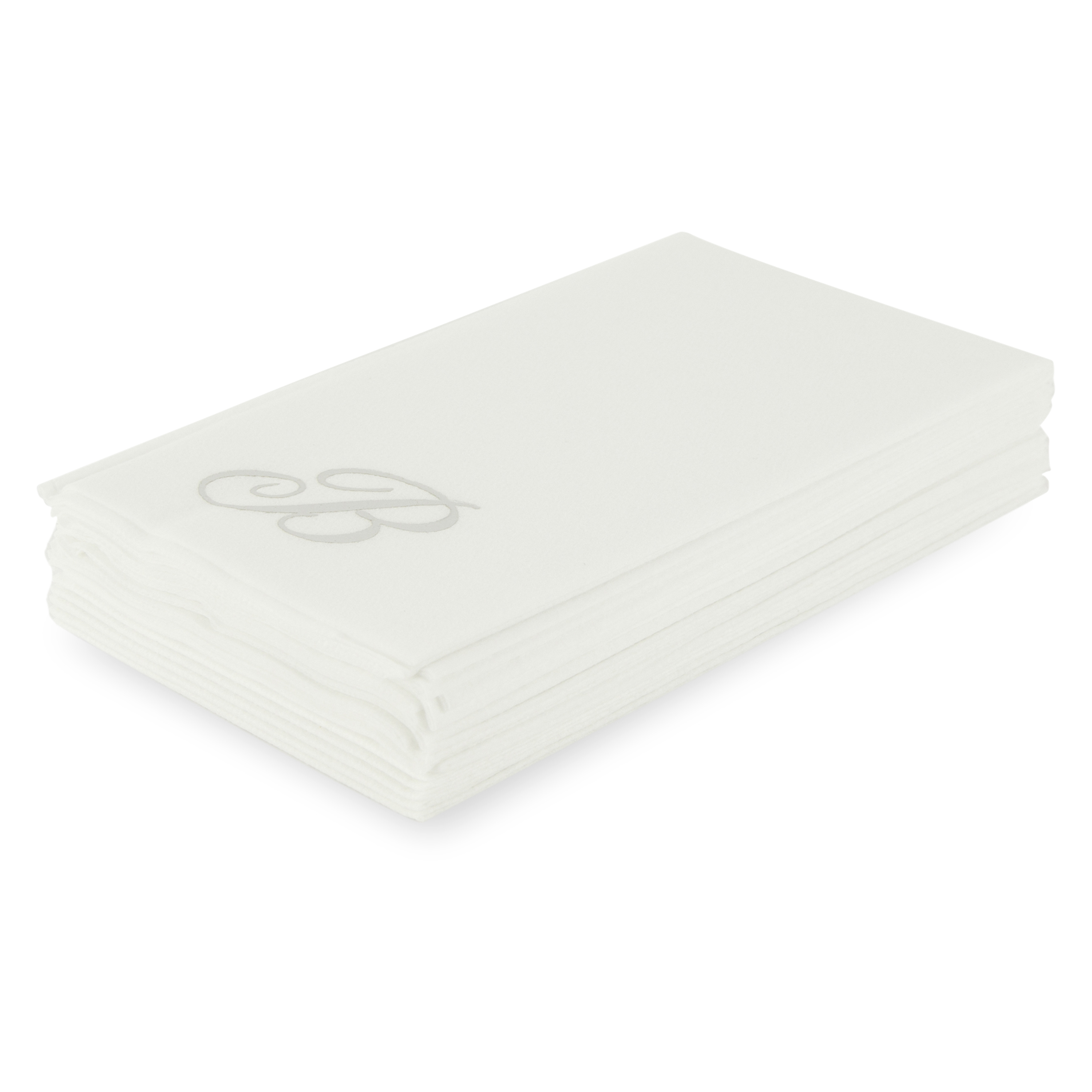 Customized guest towels that are made of paper that feels like fabric.