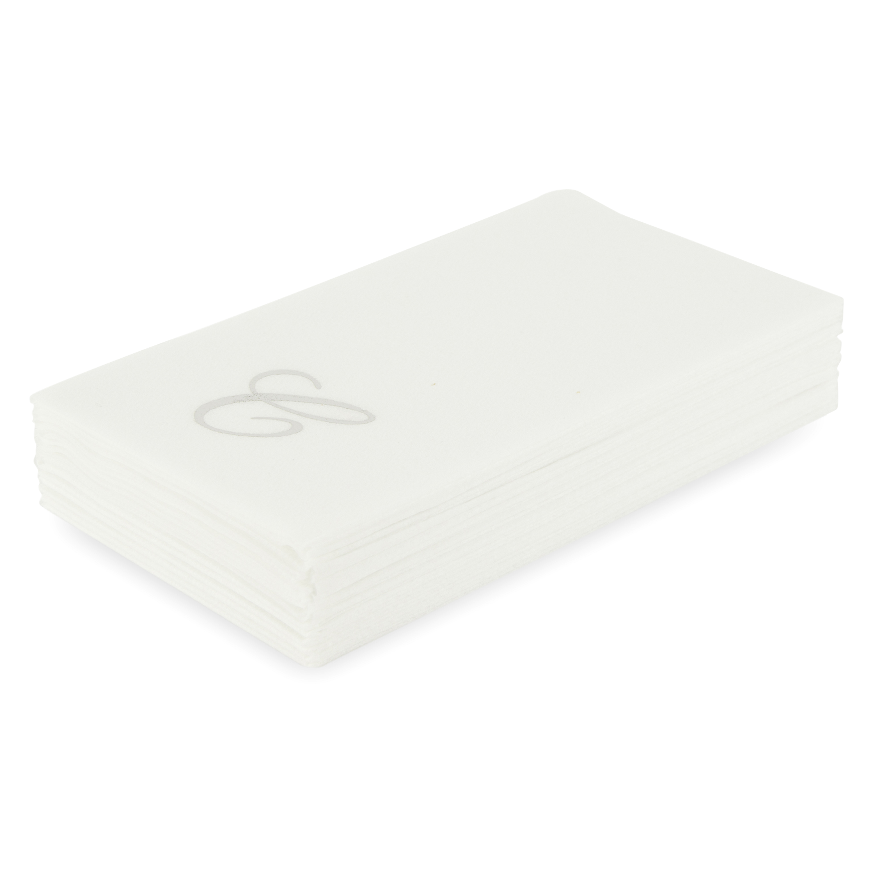 Customized guest towels that are made of paper that feels like fabric.
