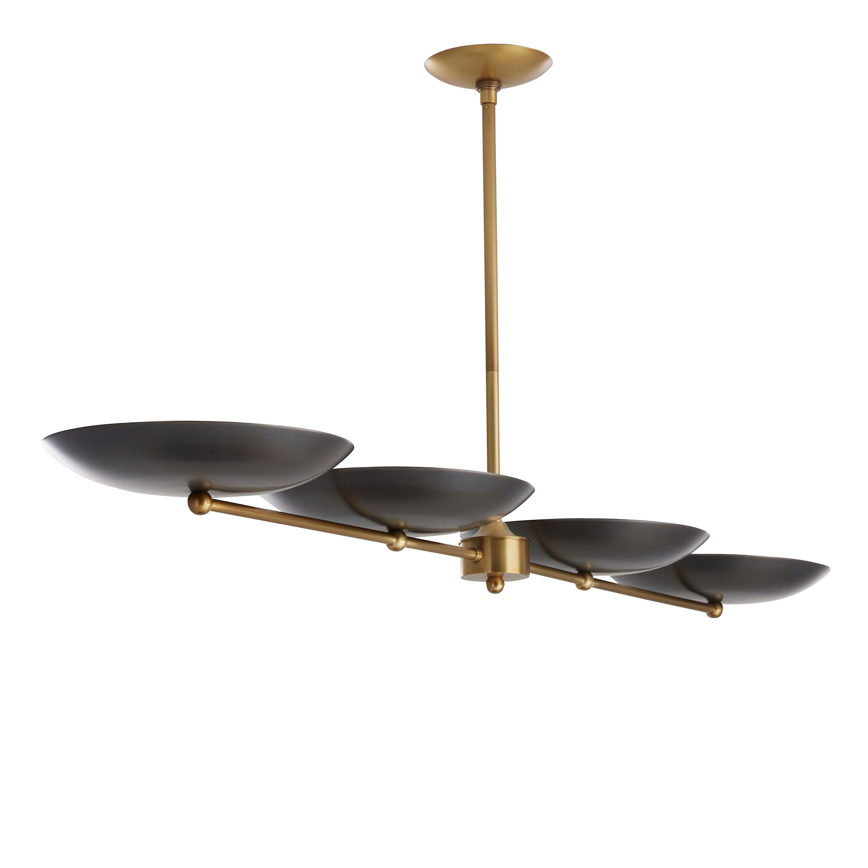 Streamlined yet elegant, this linear chandelier made from steel balances a bold bronze finish with an elegant antique brass frame.