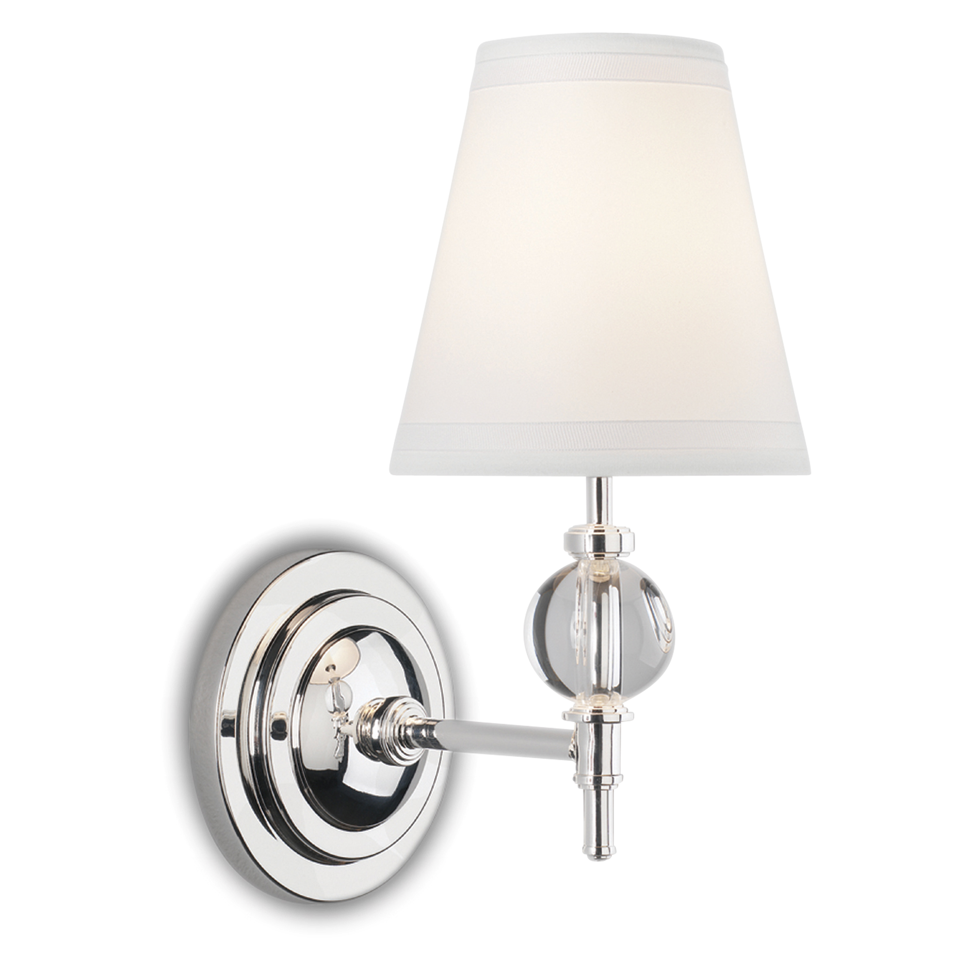 A contemporary silver sconce with parchment shade.