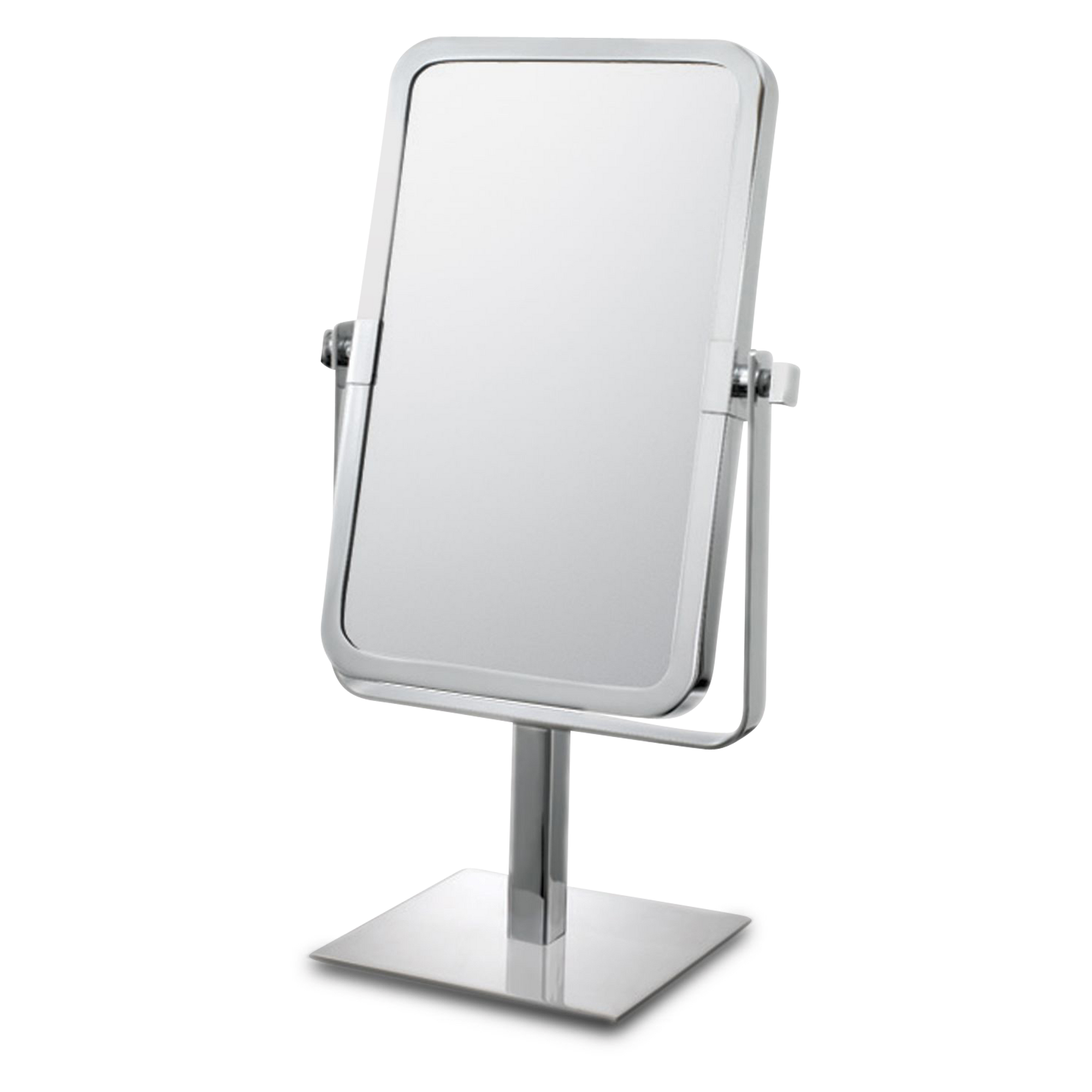 A sleek, modern, table mirror featuring a rectangular shape with slight concavity, giving it 3X magnification.