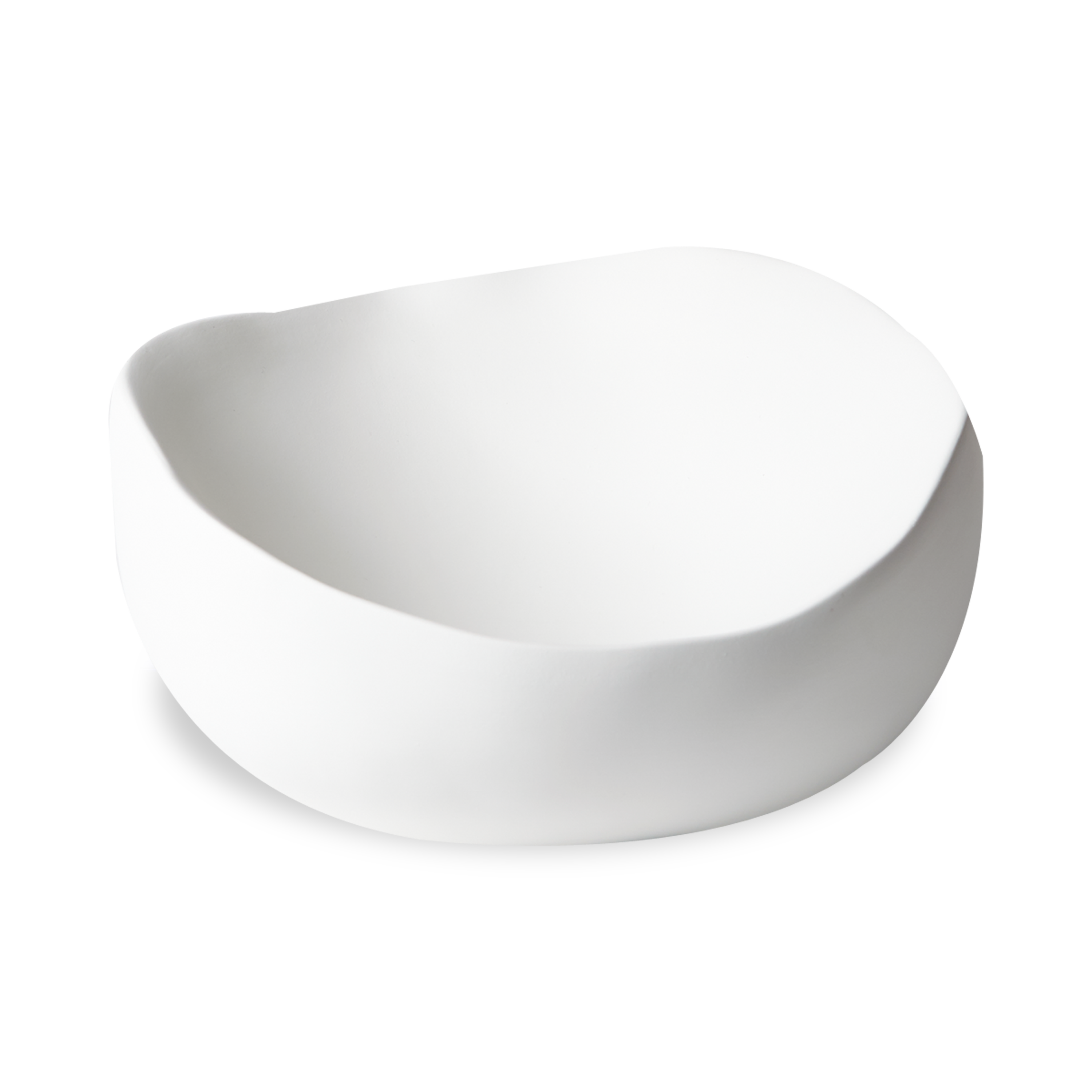 These organic shaped round bowls are handcrafted in Italy and features a matte white texture.