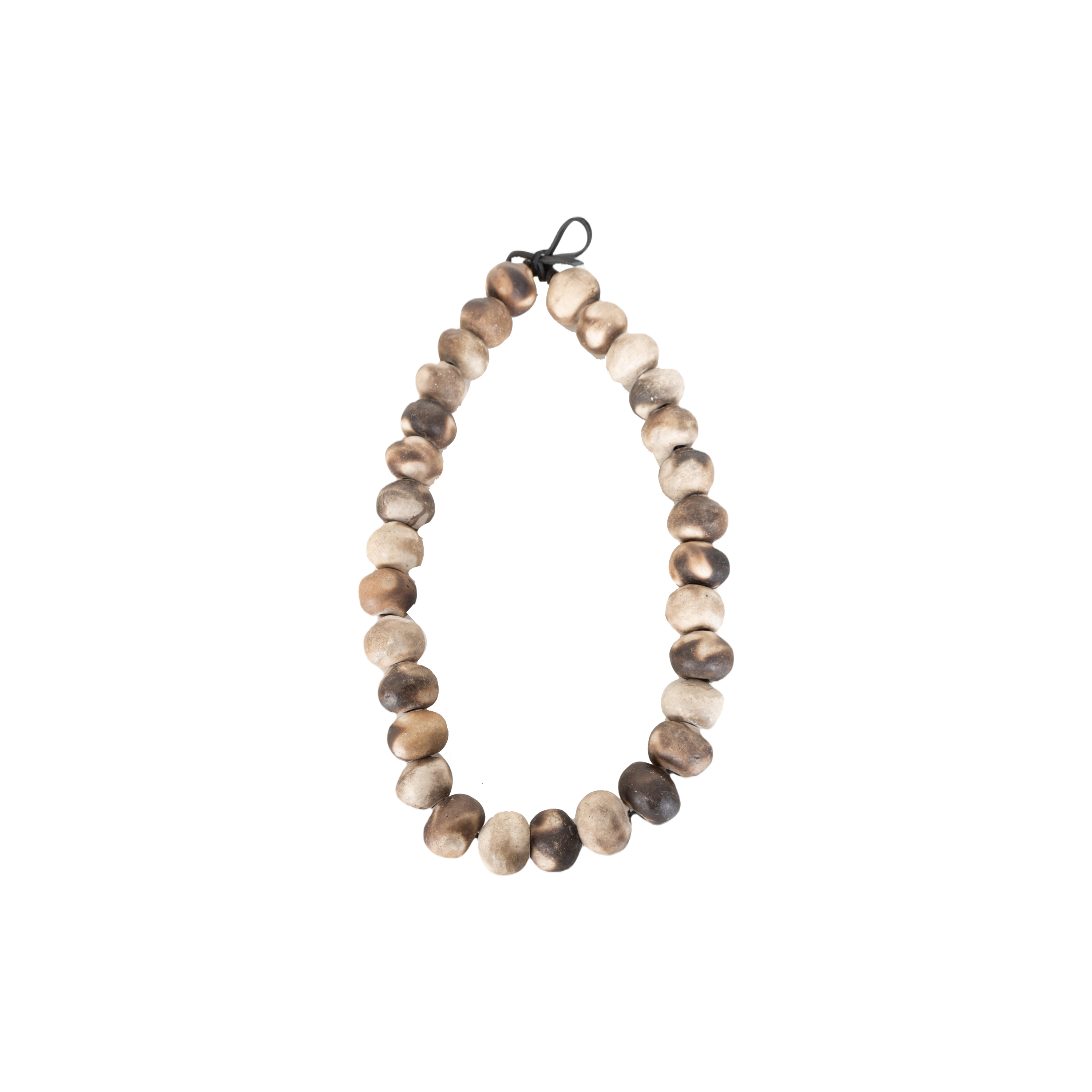 The Beaded Necklace is a beautiful piece that is handmade through a process that allows the ceramic beads to have unique natural colours and gradients.