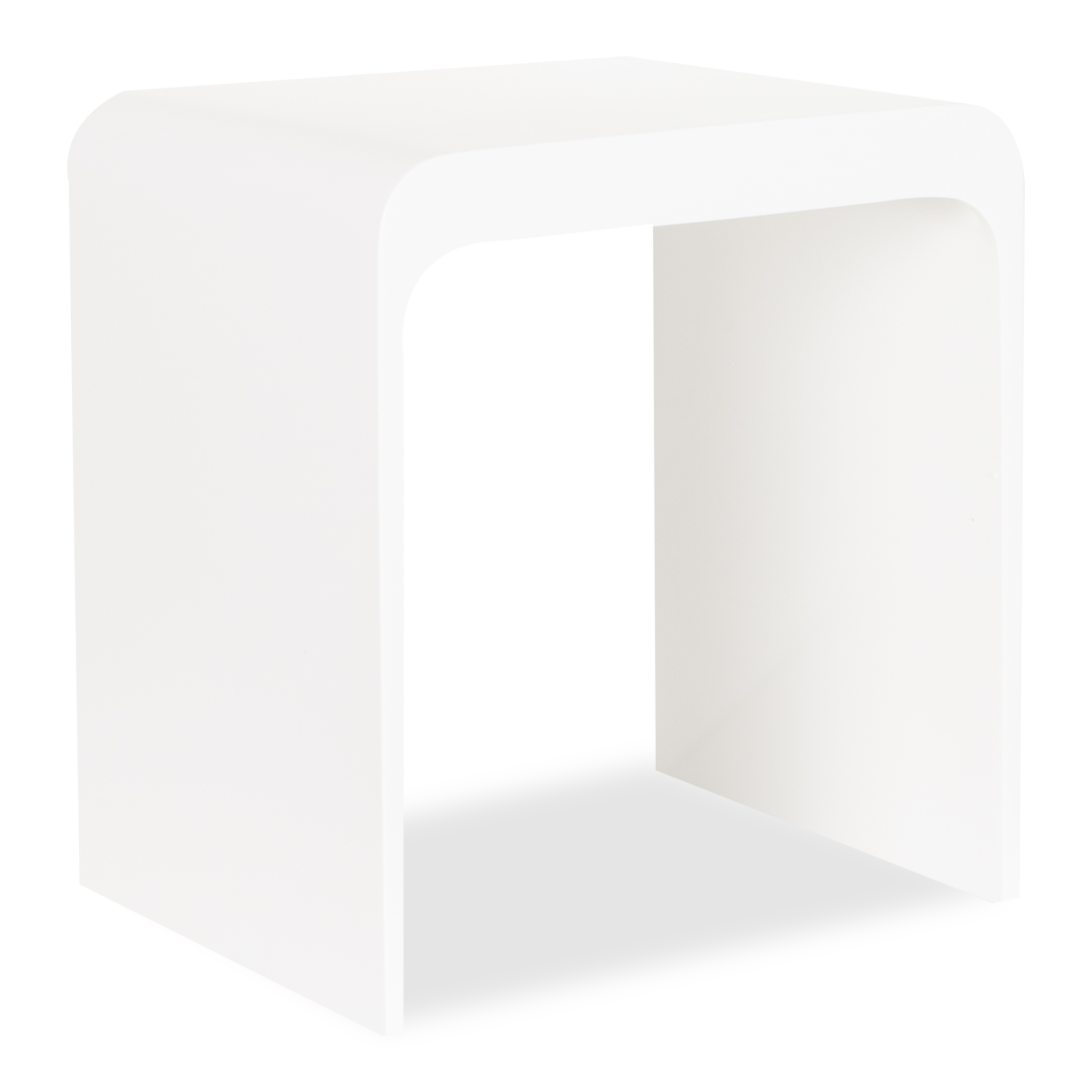 The Linna Stool features a smooth matte white body with sleek, round edges.