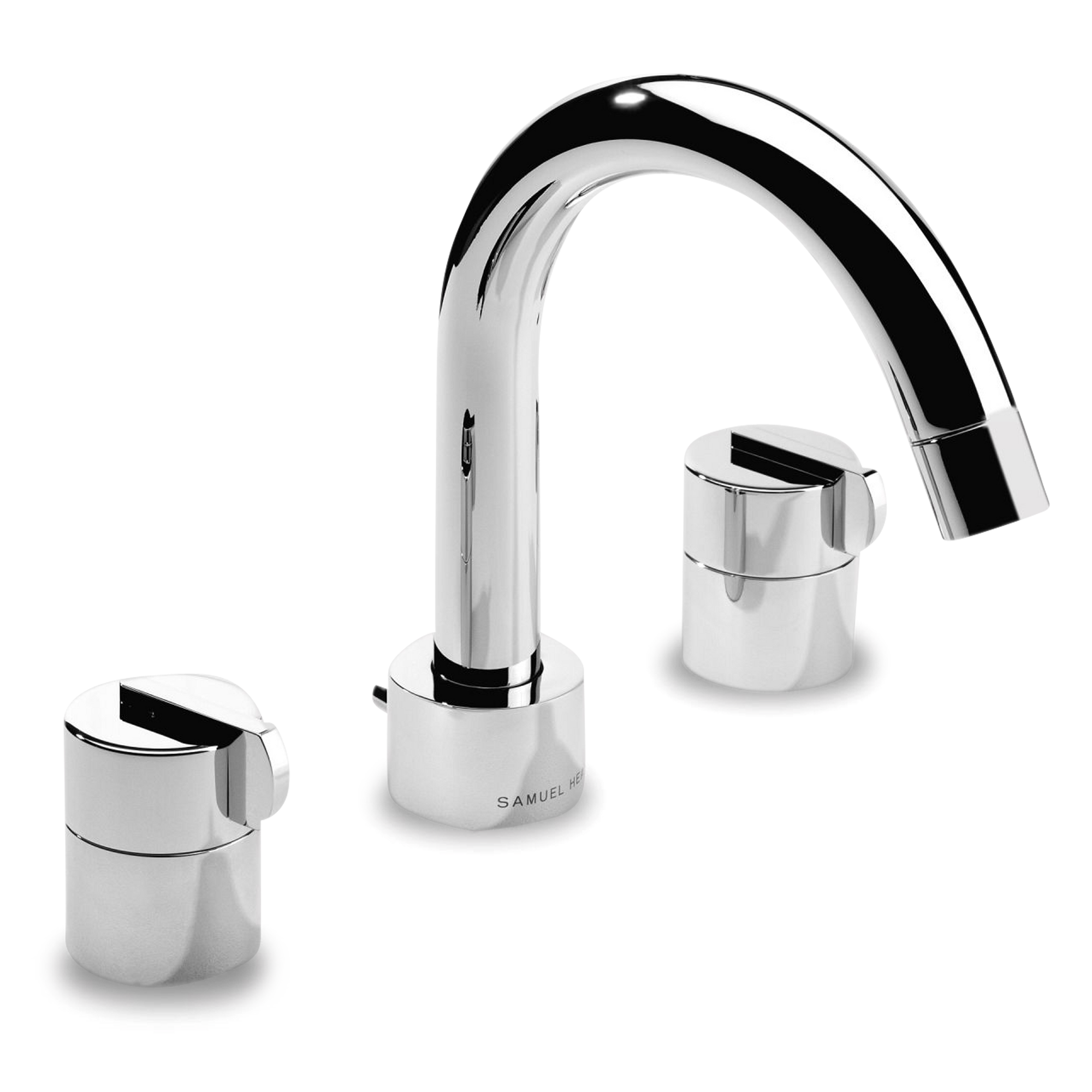 A widespread faucet with two round handles.