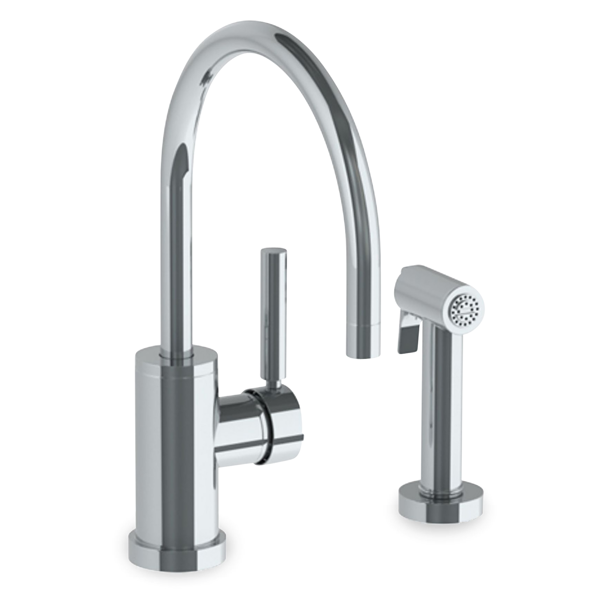 Single hole kitchen faucet with side spray.