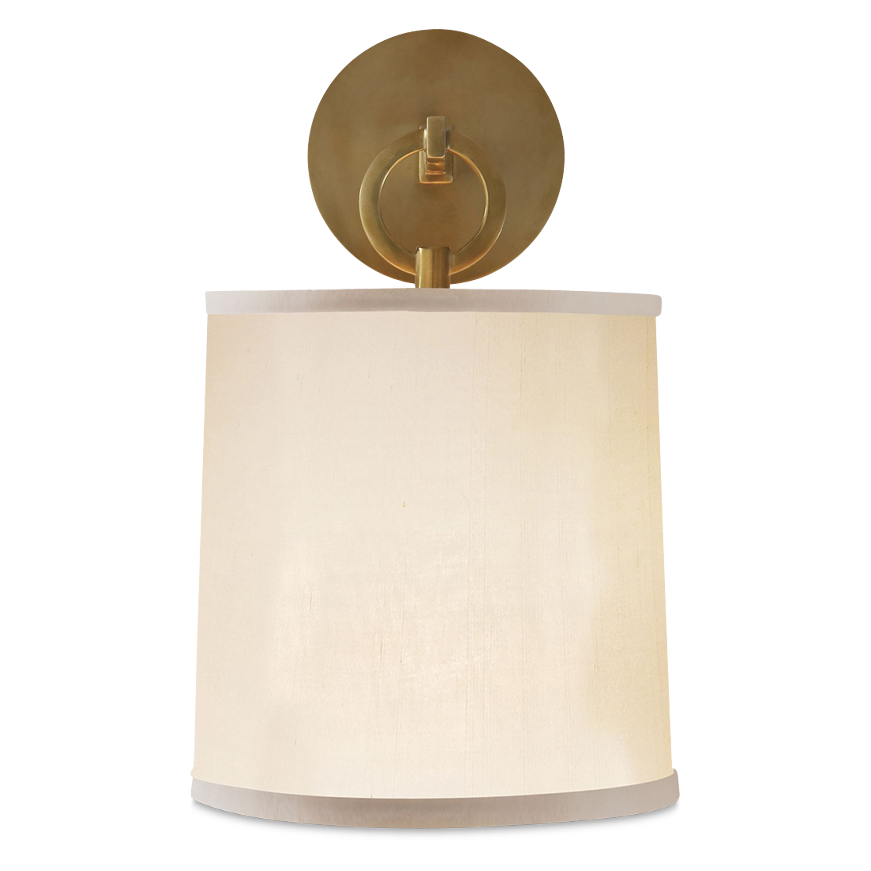 Soft brass sconce with a silk shade.