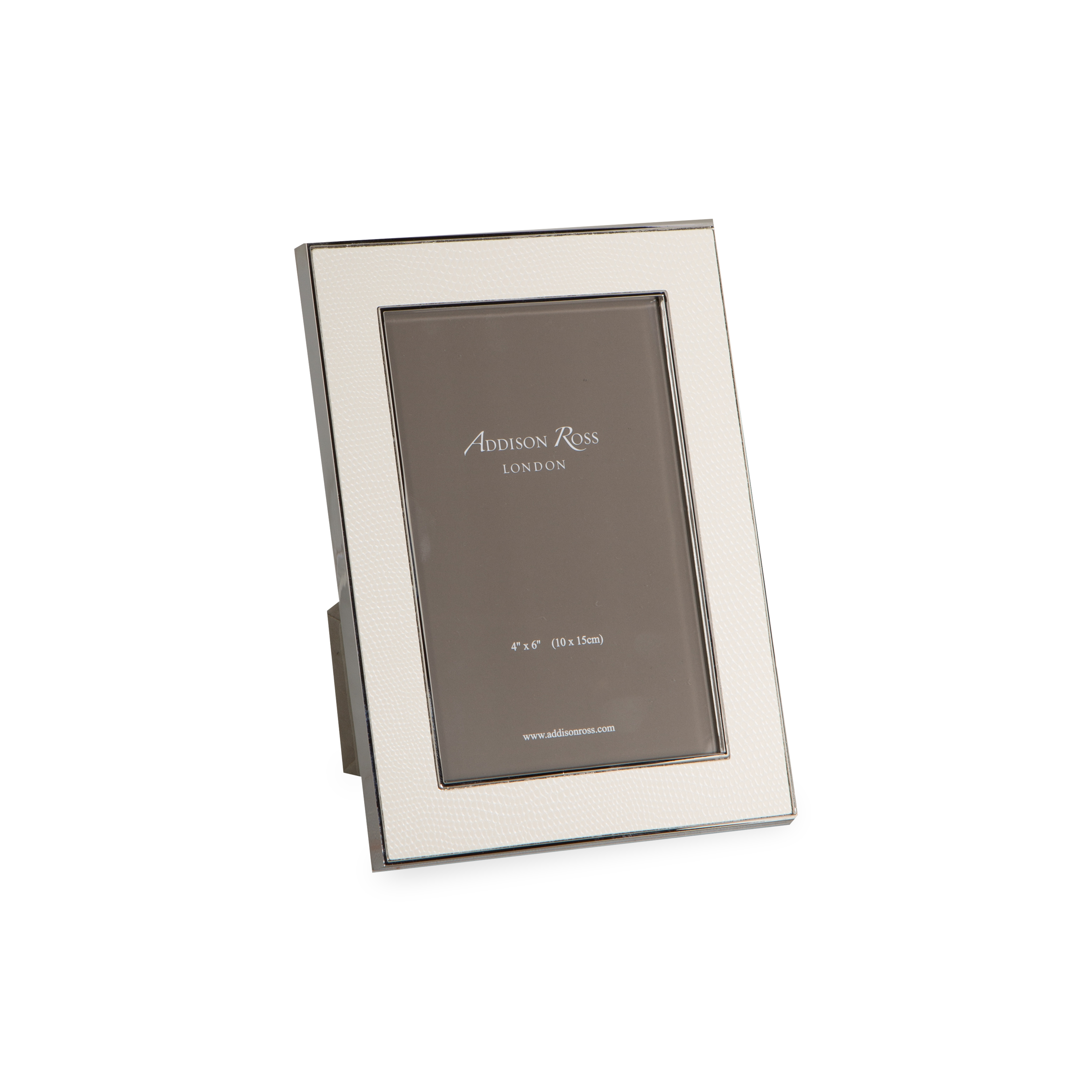 Bold and unique, this picture frame is made with faux white snake skin and silver and is backed with luxury velvet.