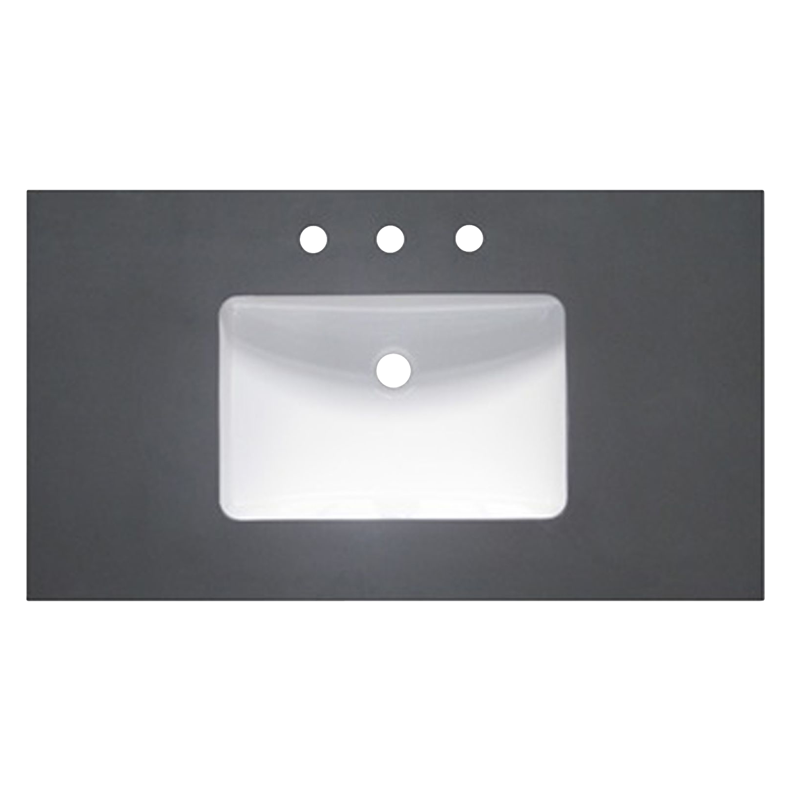 Adorn your vanity with this beautiful countertop made of Quartz featured in deep grey.