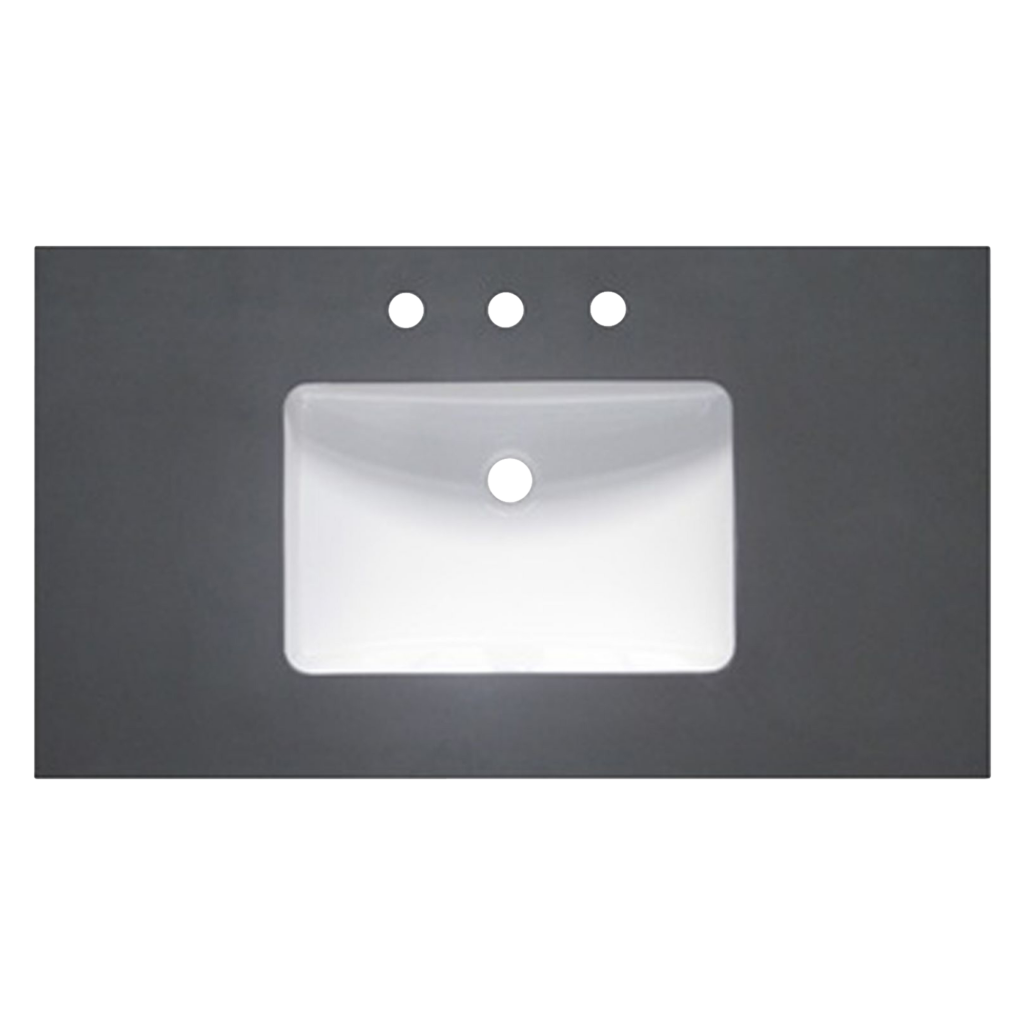 Adorn your vanity with this beautiful countertop made of Quartz featured in deep grey.