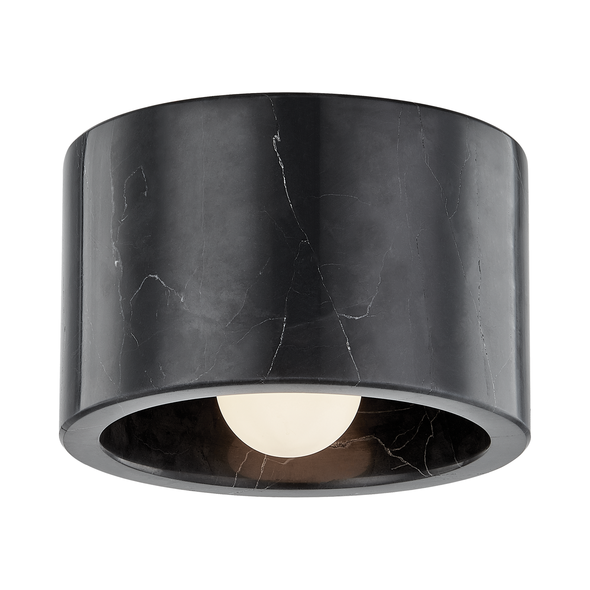 The Loris Flush Mount features a dramatic black marble finish.