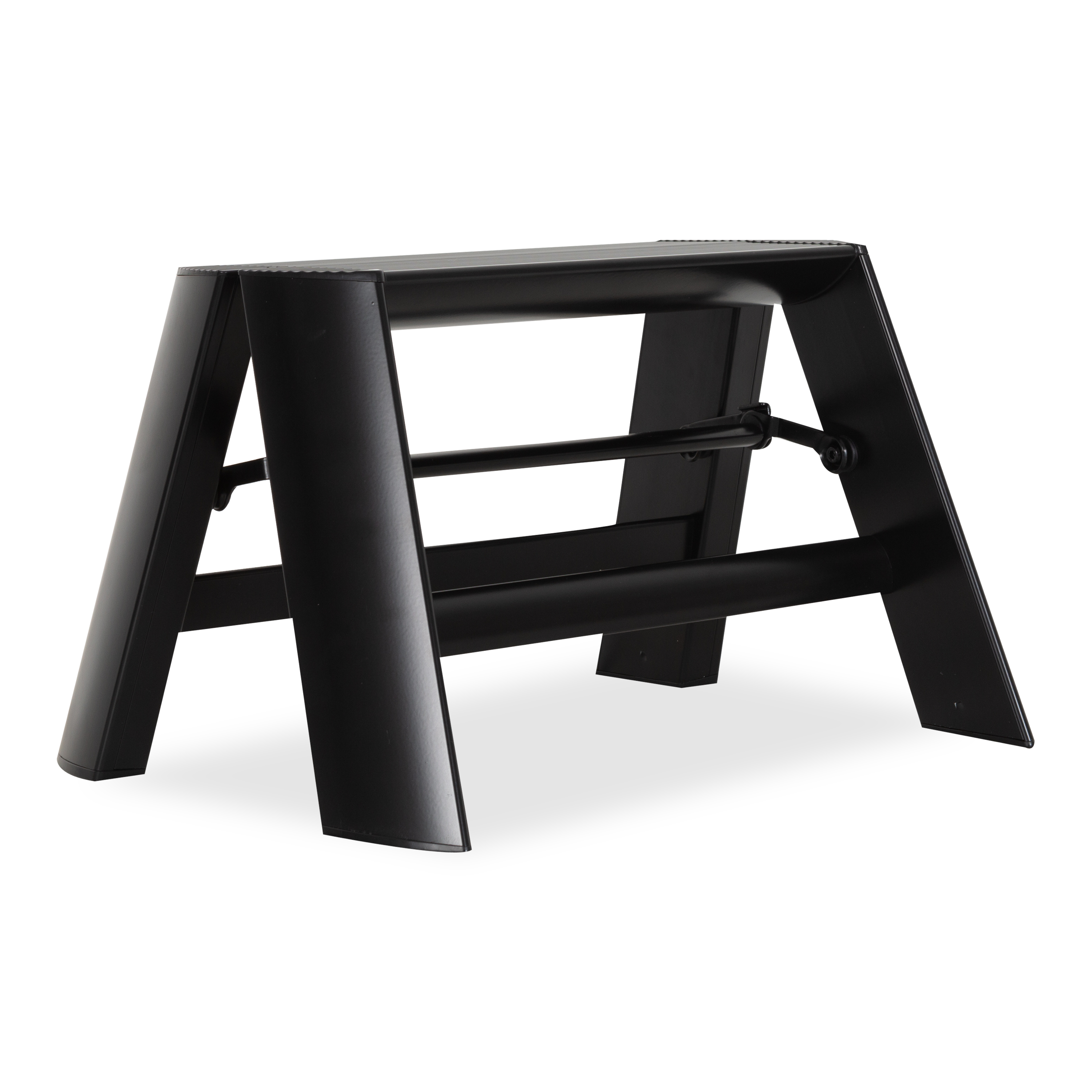 The 1 Step Ladder in black is incredibly slim when folded but features wide legs to reinforce stability and safety.
