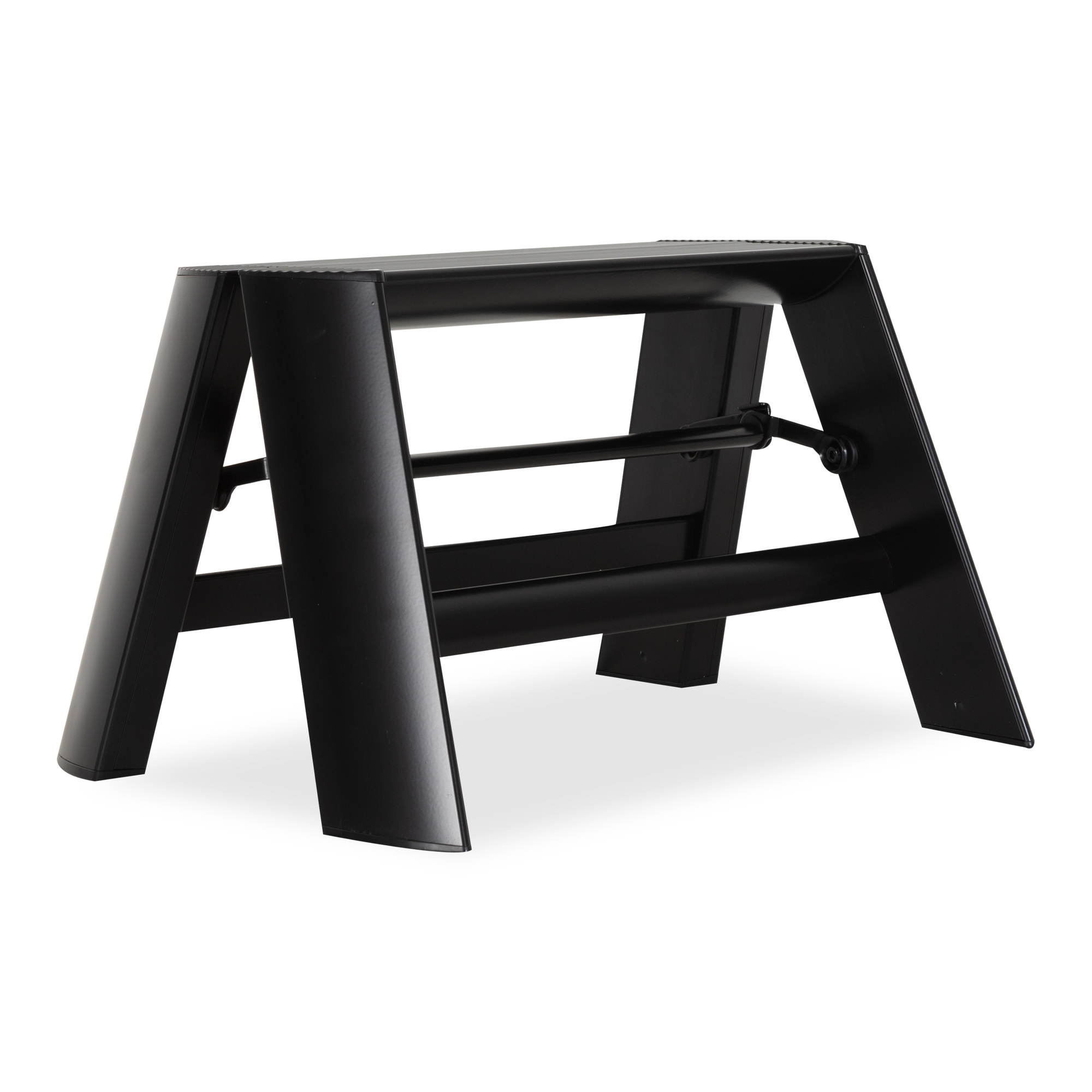 The 1 Step Ladder in black is incredibly slim when folded but features wide legs to reinforce stability and safety.