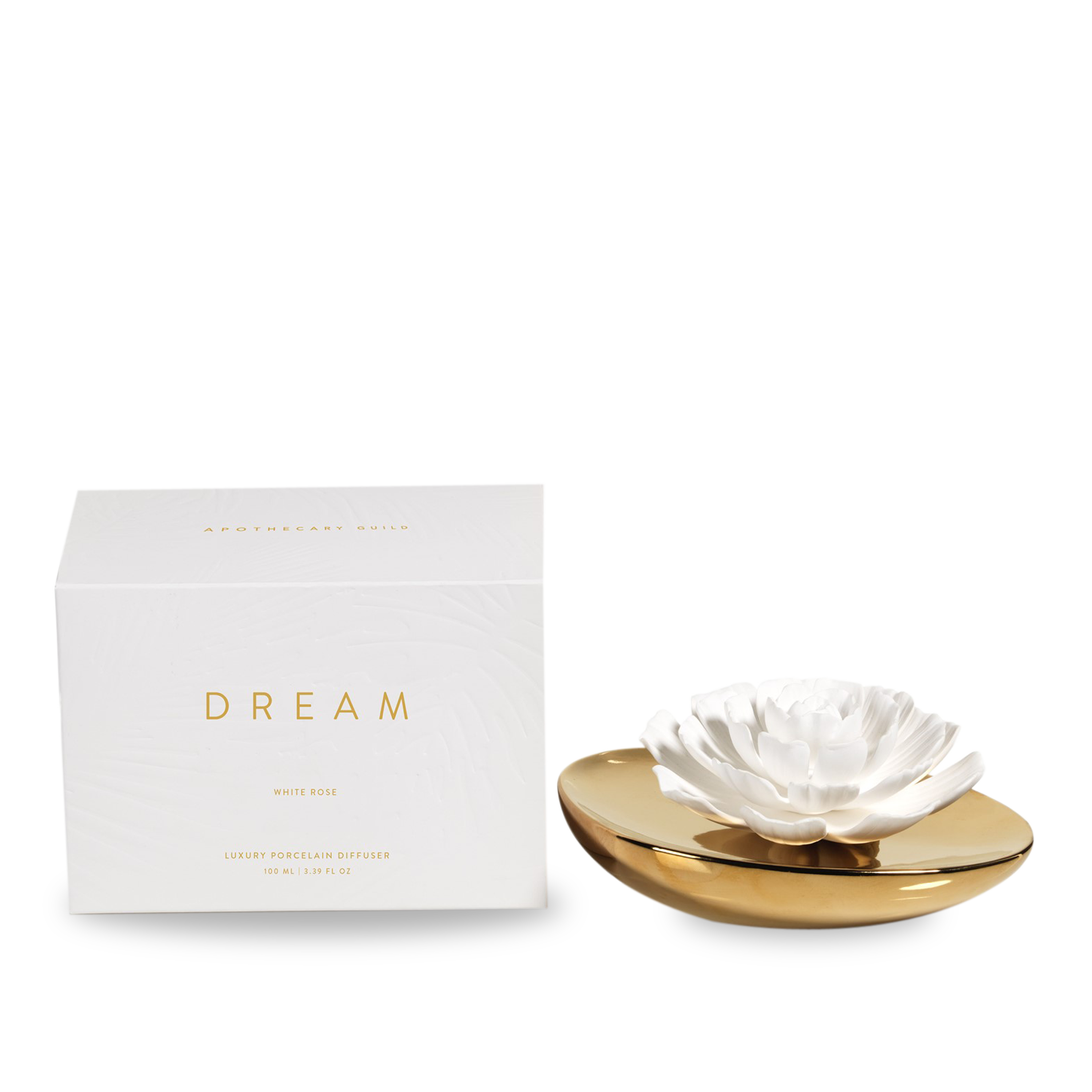 This elegant Dream diffuser allows a soft and subtle frangrance to waft through your room through its floral porcelain topper.