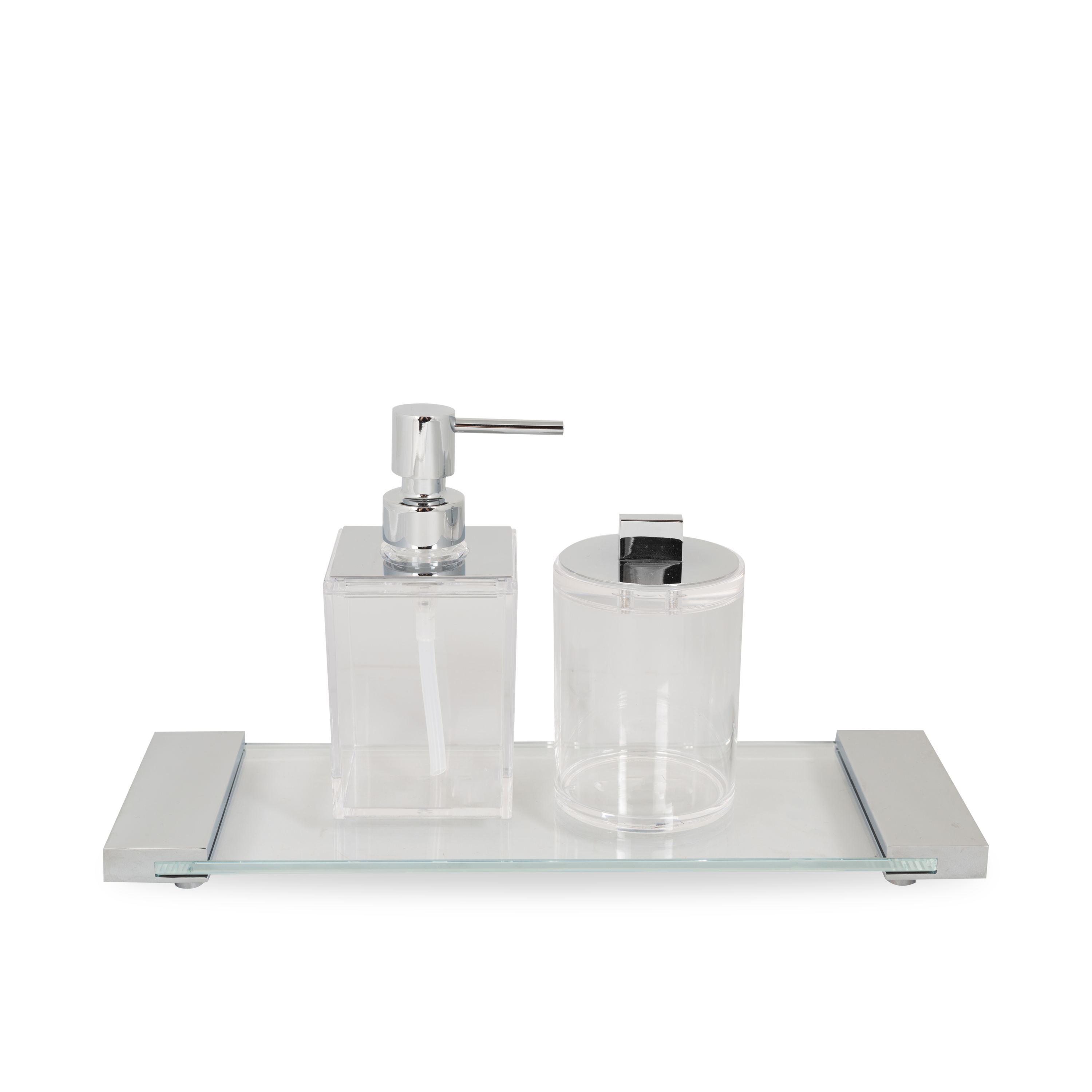 The Sky Collection features durable acrylic with chrome accents.