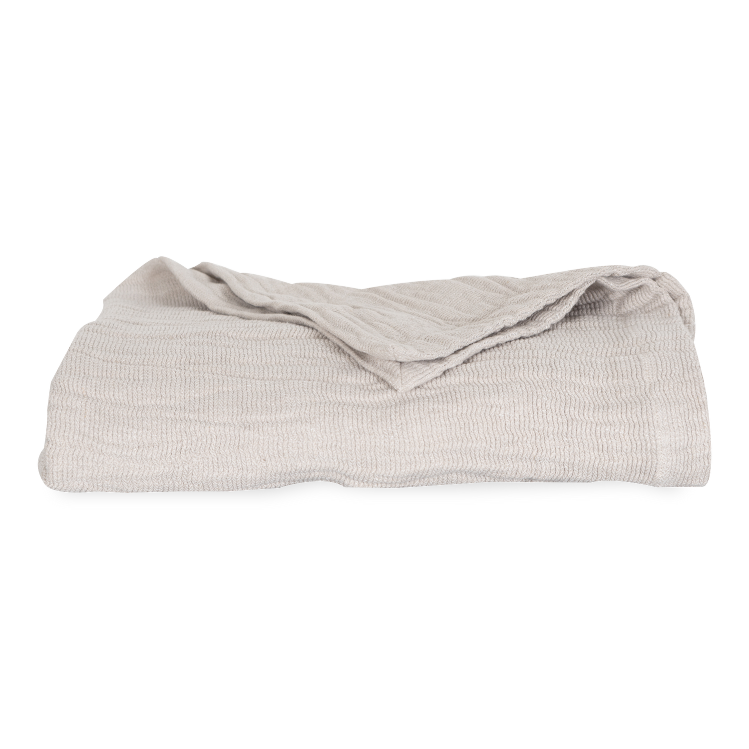 This bed cover is made with linen and features a rippled texture for an elegant drape.