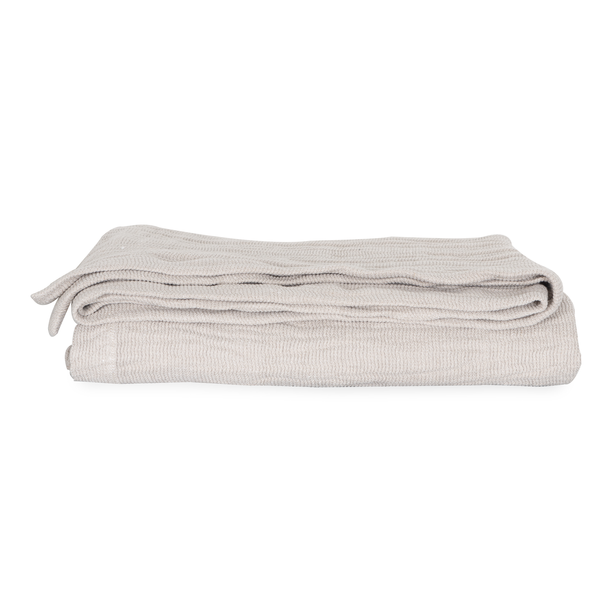 This bed cover is made with linen and features a rippled texture for an elegant drape.