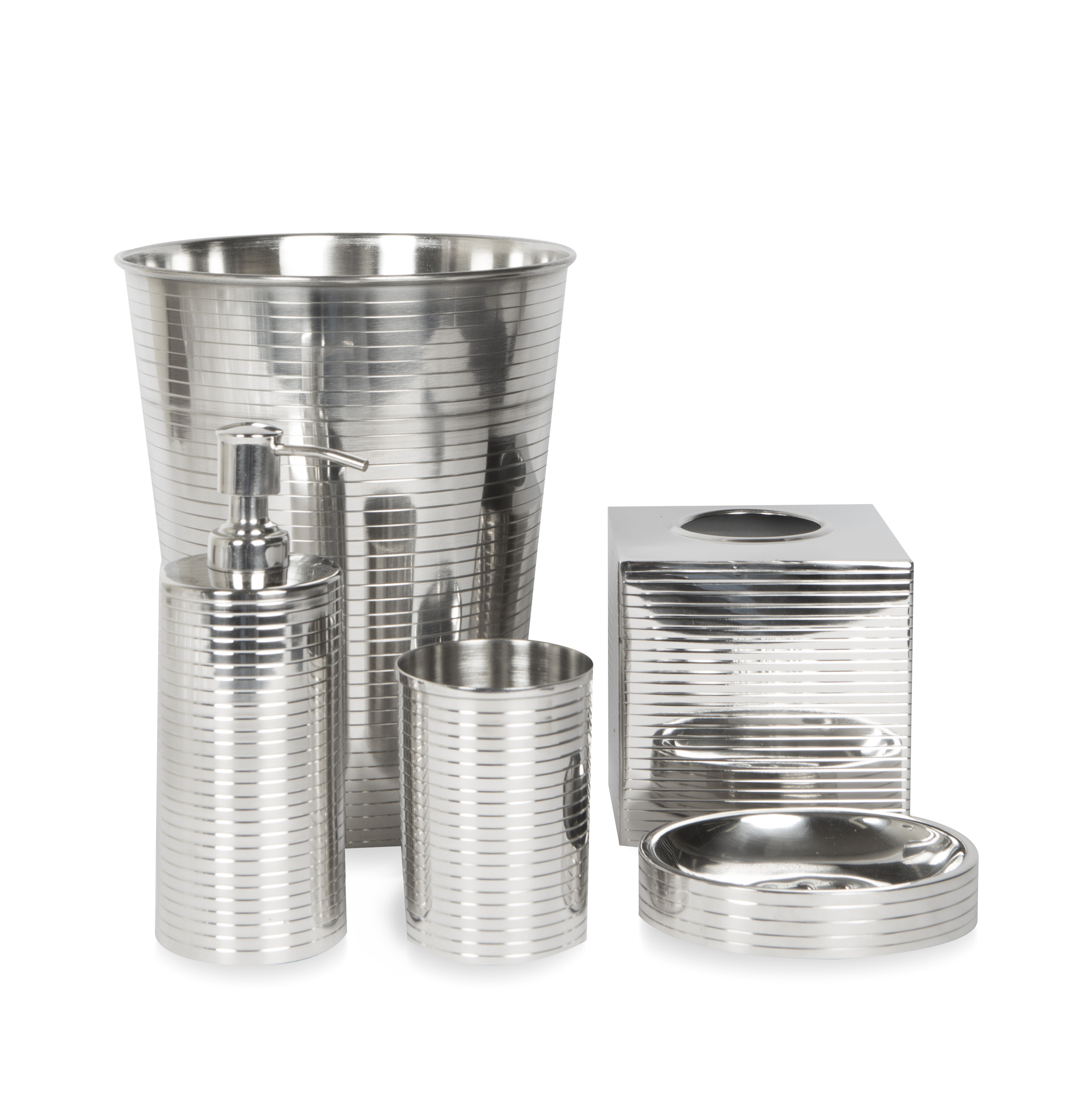With a minimalist silhouette, the Axton Collection in stainless steel has a ribbed texture that makes in stand out in modern bathrooms.