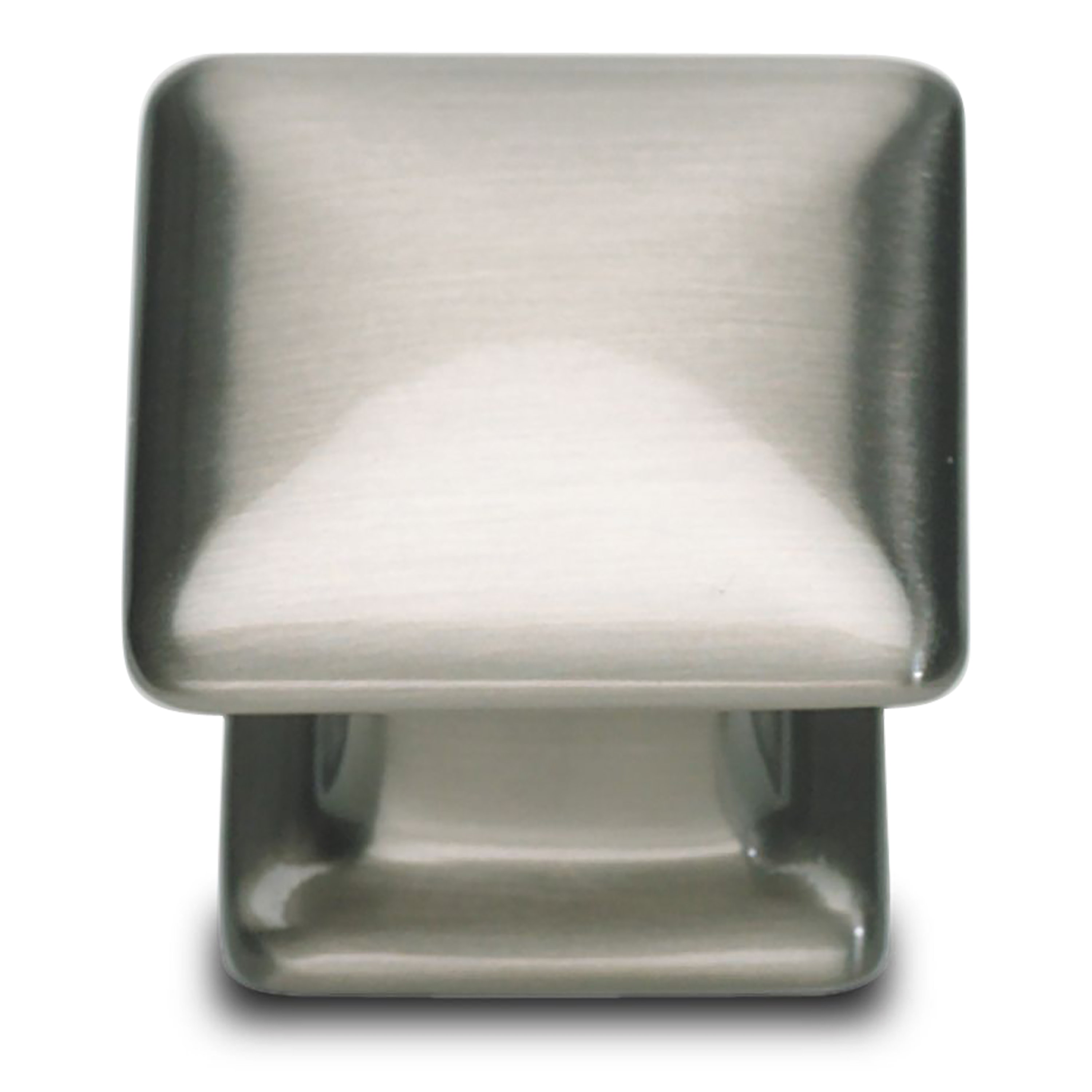 A minimal contemporary brushed nickel pull with a curved face.